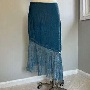 Free people asymmetrical blue velvet and lace midi skirt